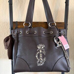 Juicy Couture Crown Tote Chocolate Brown Studded Crown Shoulder Bag Y2K